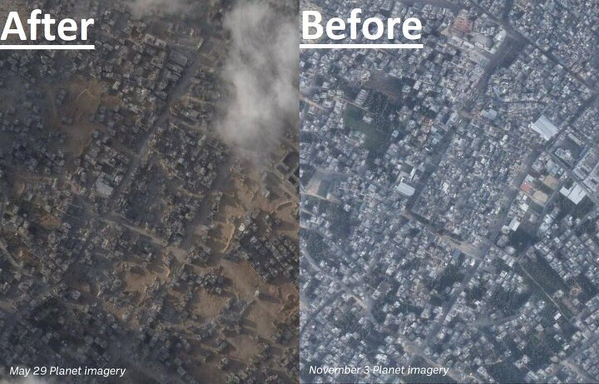 عکس / شرایط جبالیا قبل و پس از بمباران؛ نه ساختمانی و نه درختی!